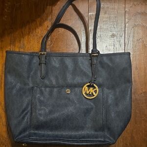 Michael Kors Navy Tote with Gold Accents